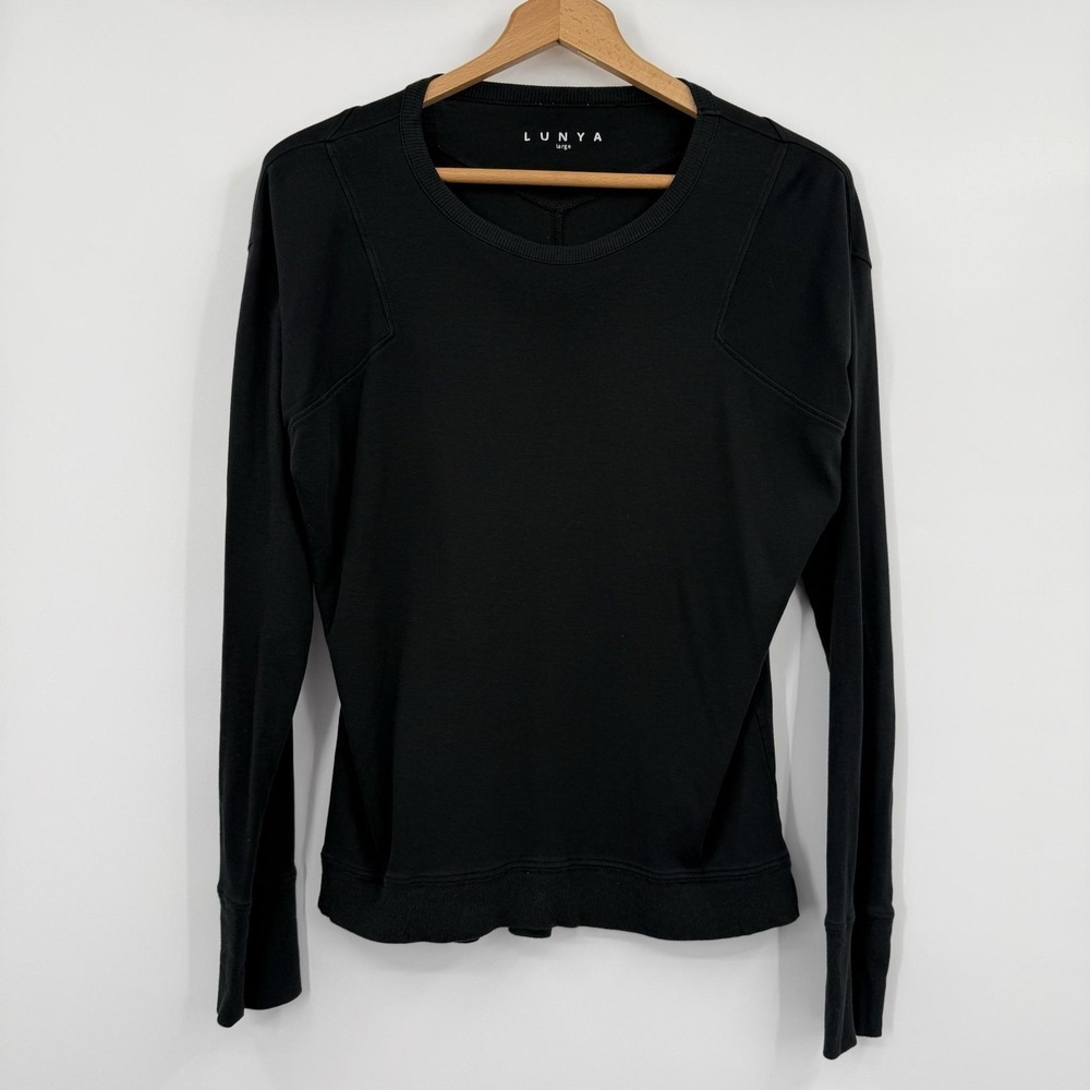 Lunya Top Shirt Womens Large Black Crew Neck Long Sleeve Jersey Pullover Pima